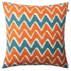 Chhatwal & Jonsson Ikat Bangalore Outdoor-Kissen 50x50 Cm, Apricot Orange/Heaven Blue